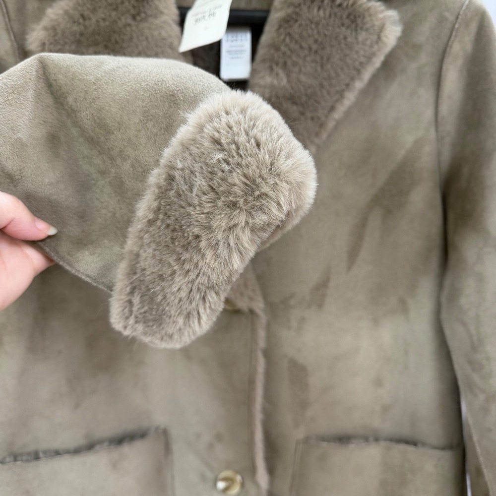 Rachel Zoe Womens Taupe Faux Suede & Fur Trim Coat Jacket Small NWT Soft Luxury - Picture 5 of 10